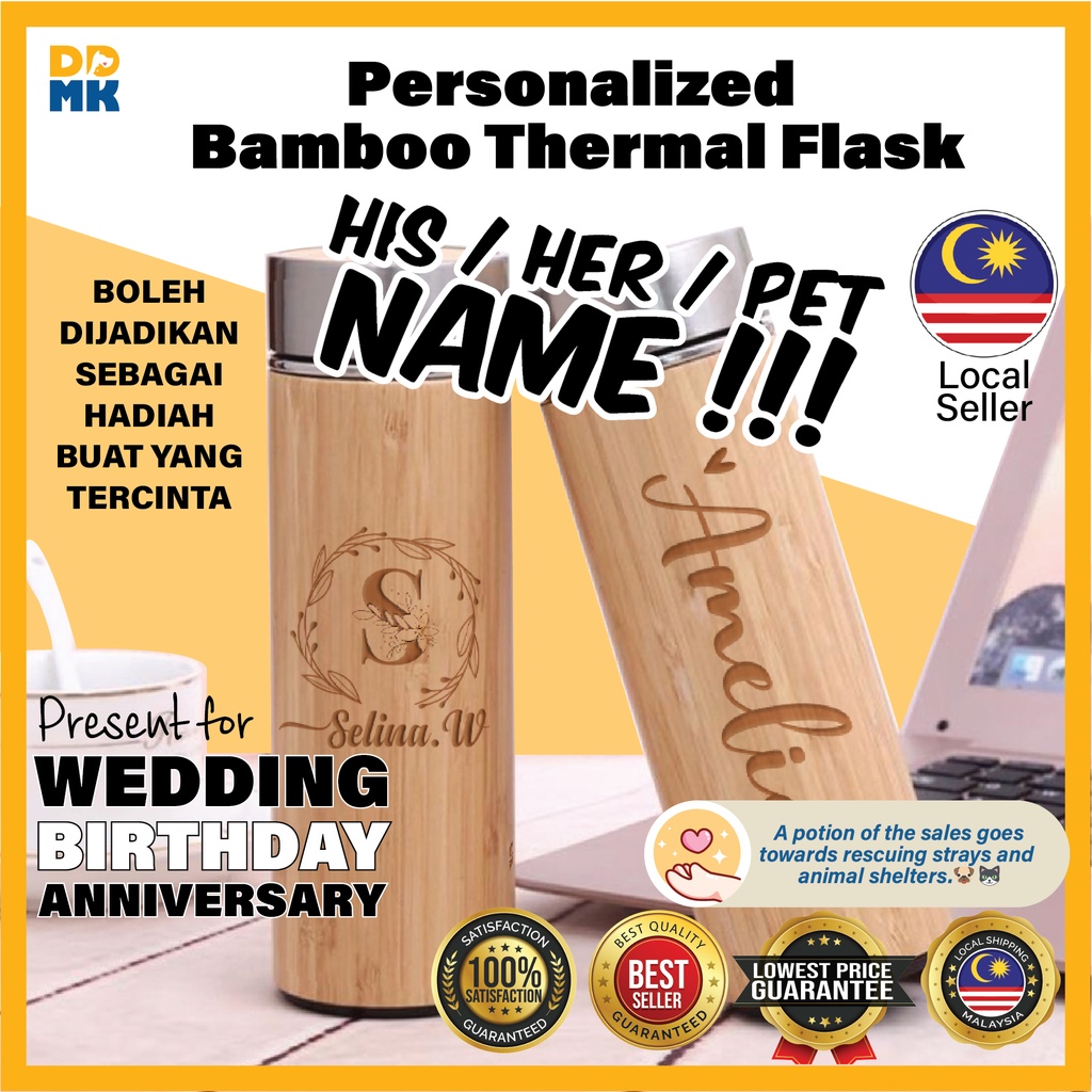 THERMOS CUSTOM NAME SIAP NAMA/ PERSONALISED THERMOS FLASK Bamboo