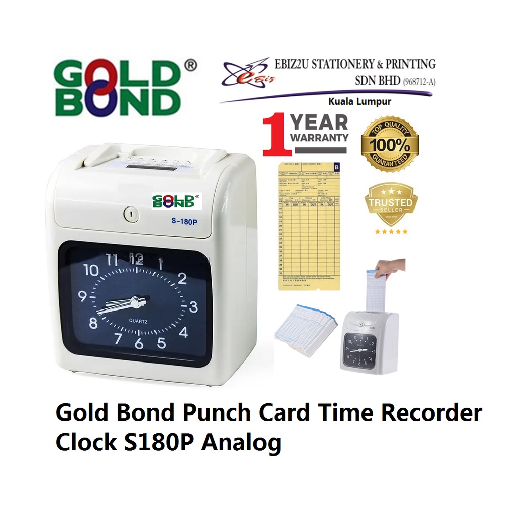 Gold Bond Punch Card Time Recorder Clock S180P Analog Time Clock, punch