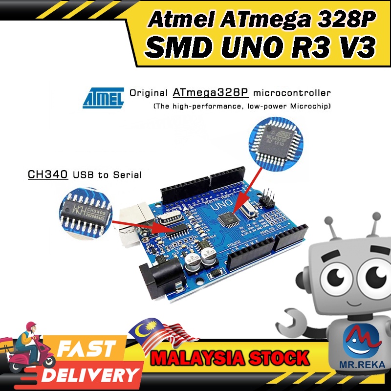 ⚡️ ARDUINO SMD UNO R3 - Atmel ATMEGA 328P V3 - Extra I/O Pinout with ...