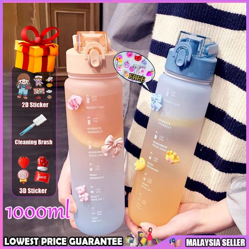 Botol Air Viral With Straw 1000ml 6xGradient Colour 3xFree Gifts Water ...