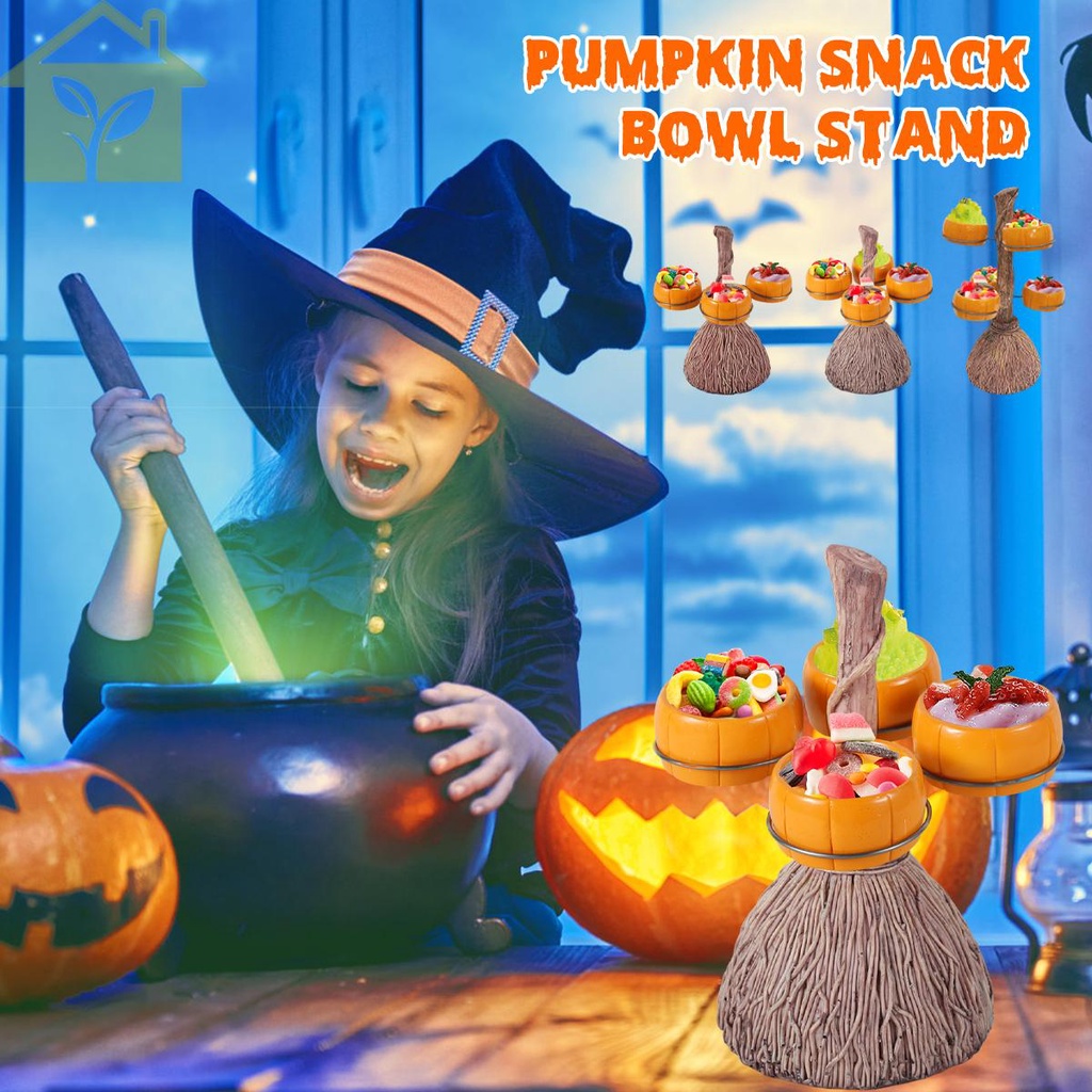 Pumpkin Bowl Stand Broom Pumpkin Snack Plates Rack Halloween Dessert