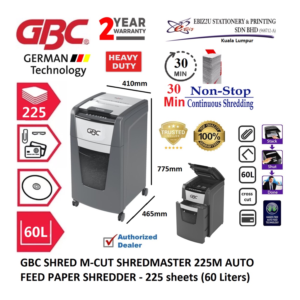 GBC SHRED M-CUT SHREDMASTER 225M AUTO FEED PAPER SHREDDER - 225 sheets ...