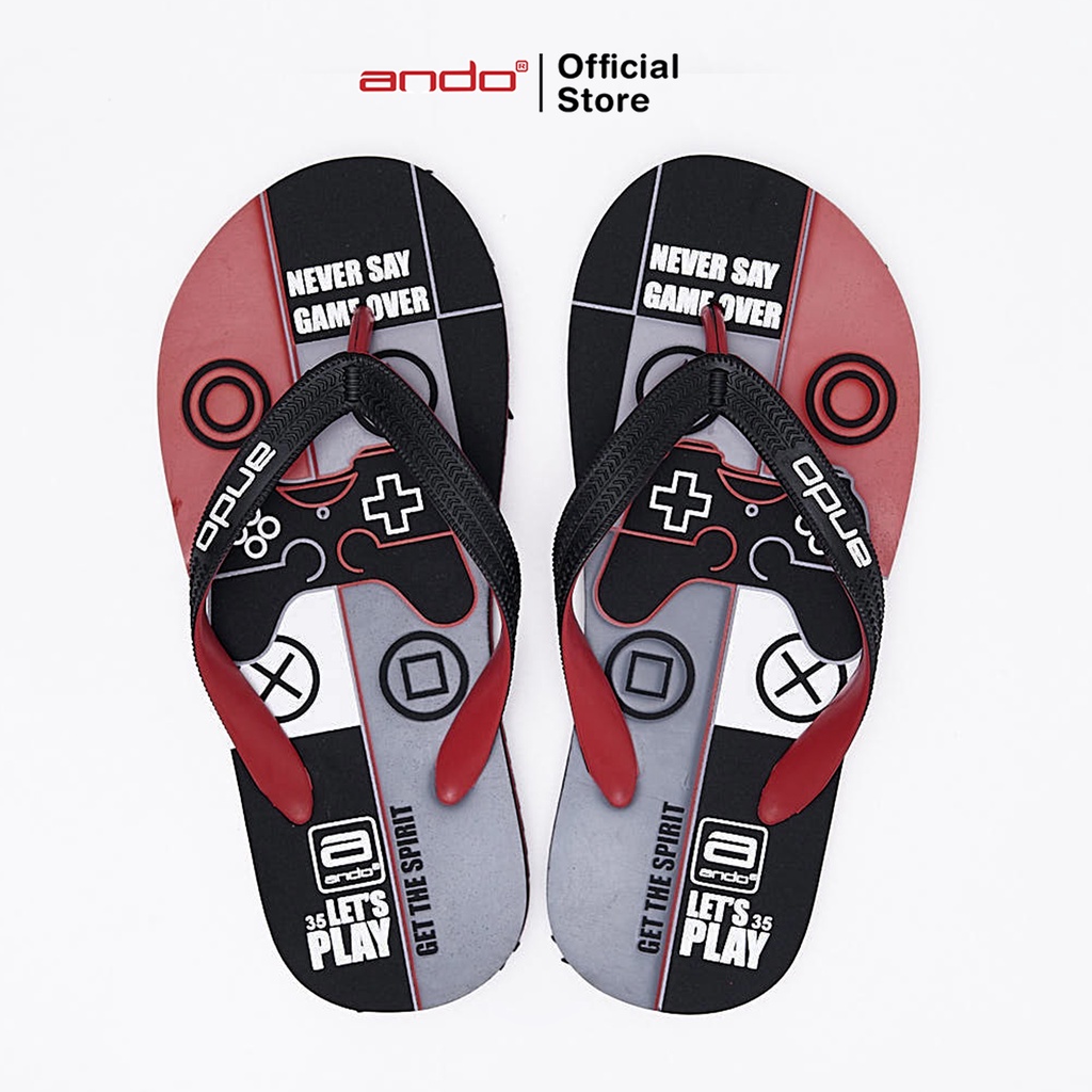 HITAM MERAH Ando Official Teen Player Flip Flops - Black/Red