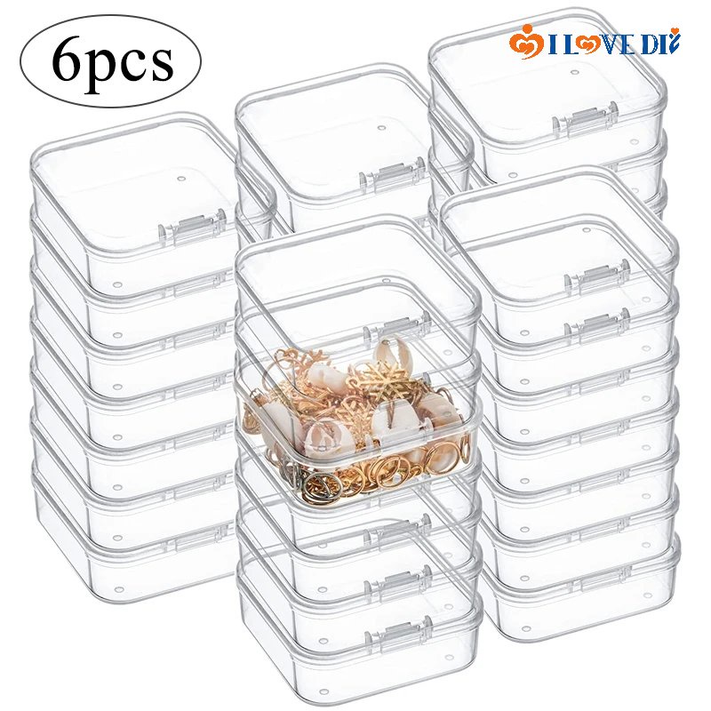 6Pcs Multifunction Transparent Mini Storage Box/ Portable Square Flip ...