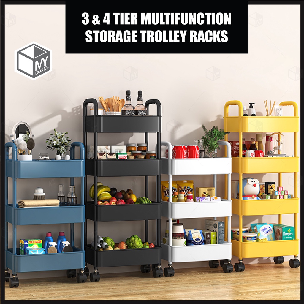 3/4 Tier Multifunction Storage Trolley Rack Office Shelves Home Kitchen