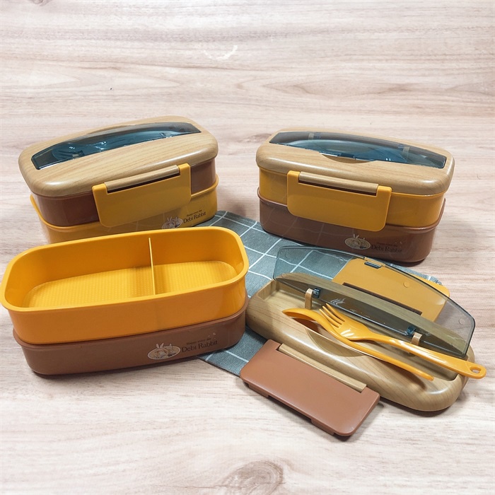 1100ml Wood Color Lid 2 Layer plastic stackable lunch box dinnerware ...