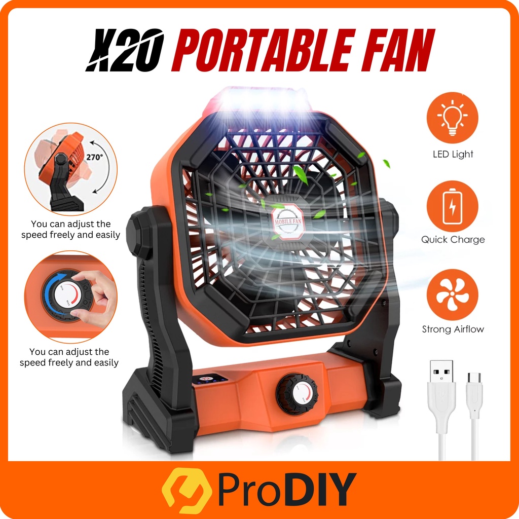 PRODIY X20 Portable Fan Rechargeable Camping Fan Rechargeable Kipas