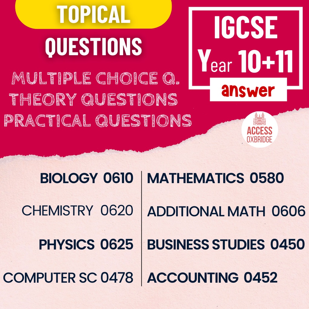 I4 IGCSE Topical Past Year Paper + Answer Biology Chemistry Physics ...