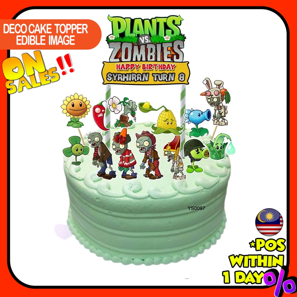 [CUSTOM NAME] Happy Birthday Cake Topper Plants vs. Zombies Decoration ...