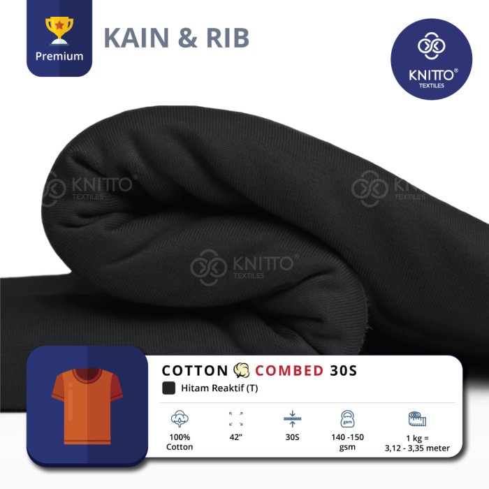 HITAM Reactive Black Combed 30S Cotton Fabric+Rib (T-Shirt Material ...