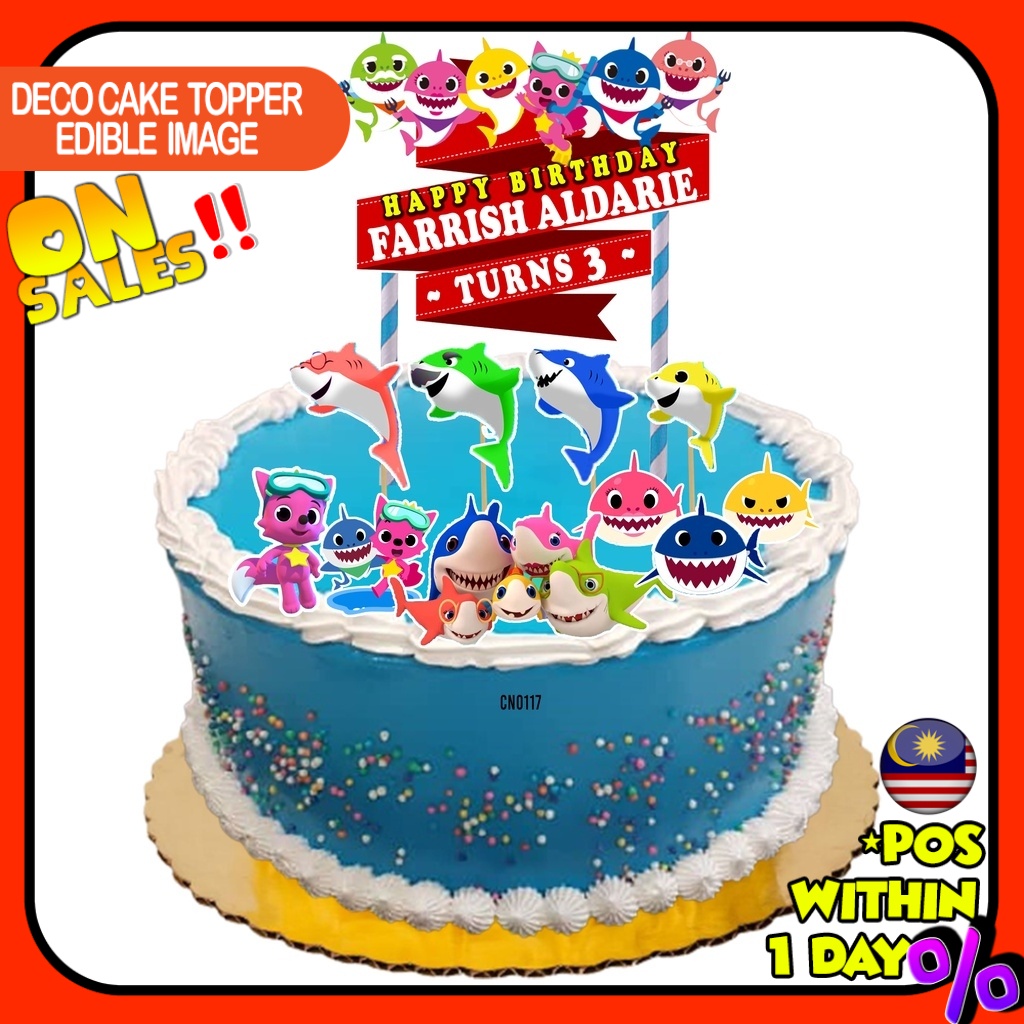 [CUSTOM NAME]Happy Birthday Cake Topper Baby Shark Decoration Kek ...