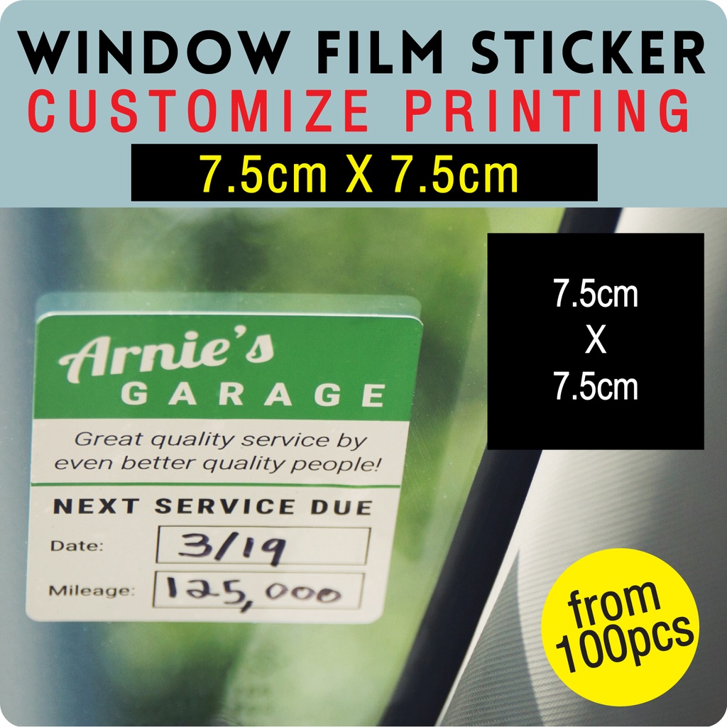 Customize 7.5cm x 7.5cm Glass Window Film Sticker Printing / Car