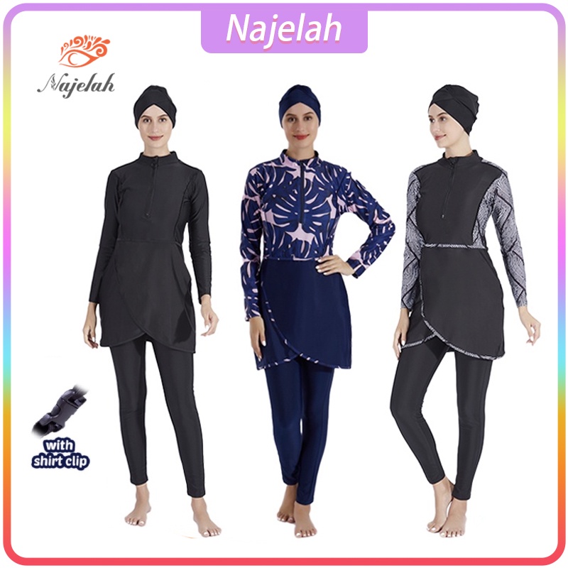 3 Pieces Set Muslimah Swimming Suit Women Swimwear Long Sleeve Baju ...