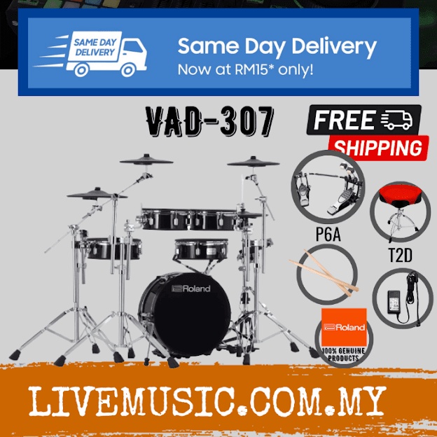 Roland VAD307 VDrums Acoustic Design Electronic Drum Kit w/Pedal And