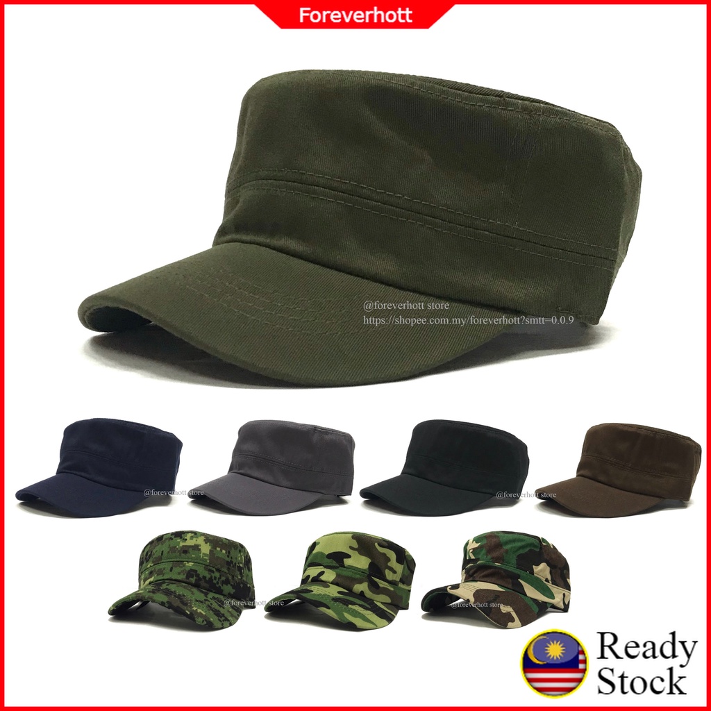 Military Cap Plain Cadet Flat Top Hats Camo Adjustable Topi Dewasa Army ...