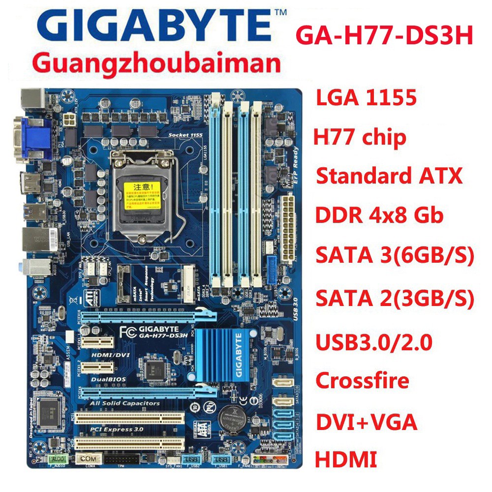 Used Gigabyte GA-Z77P-D3 Z77M-D3H Z77-D3H Z77-DS3H Z77-HD3 H77M-D3H ...