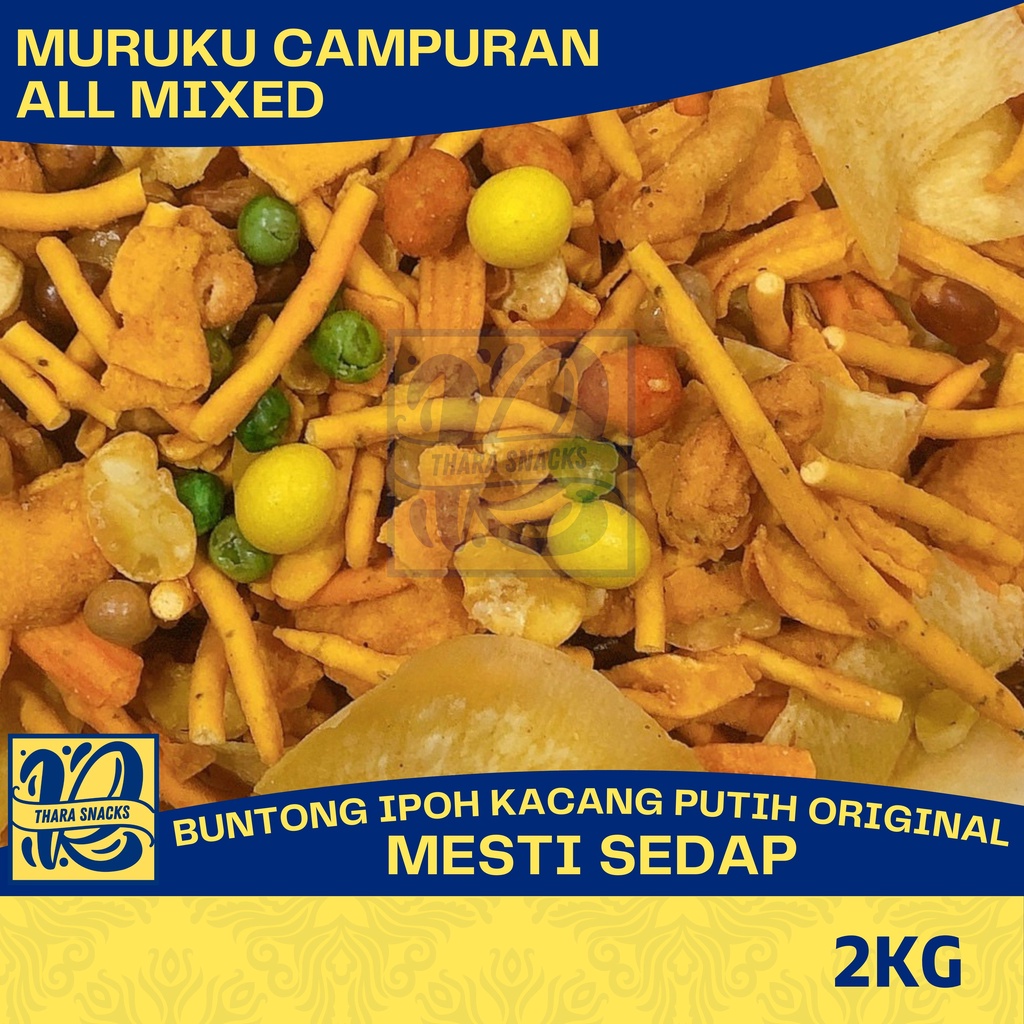 Thara Snacks Muruku Campuran Mixed Muruku Buntong Ipoh Kacang Putih Original 2kg Muruku 7122