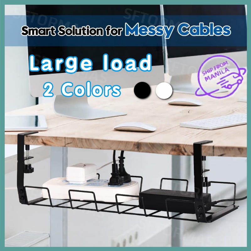 Under Table Storage Rack Cable Management Tray Desk Socket Holder Wire