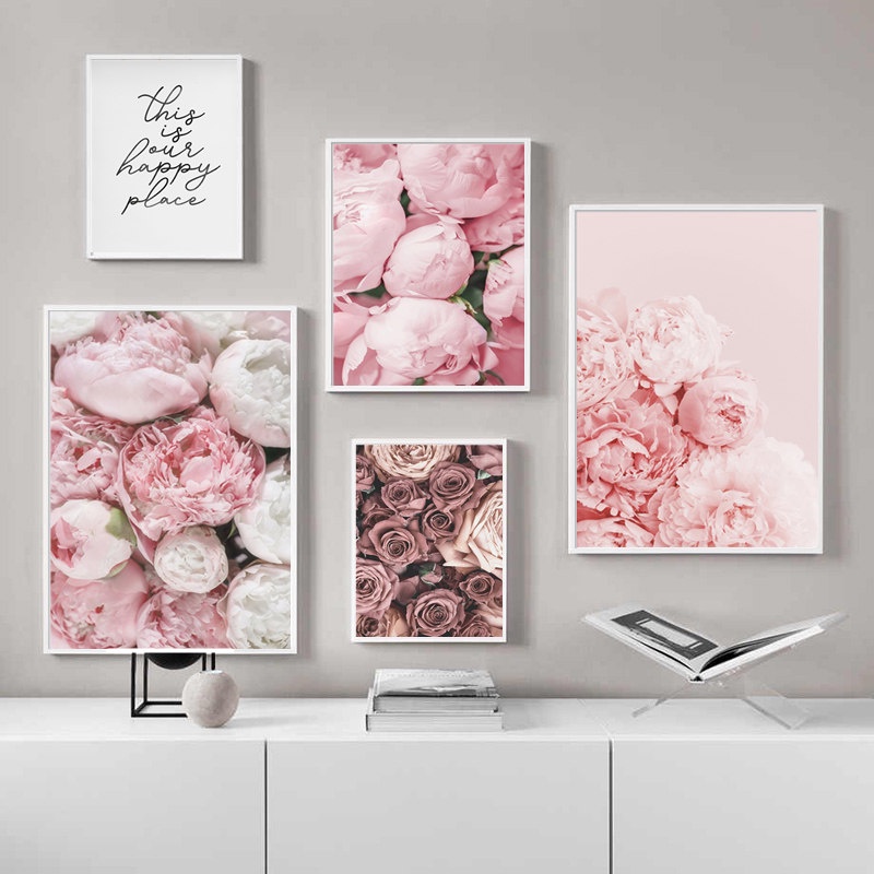 Pink Peony Flower Canvas Painting Nordic Posters Prints Modern Wall ...