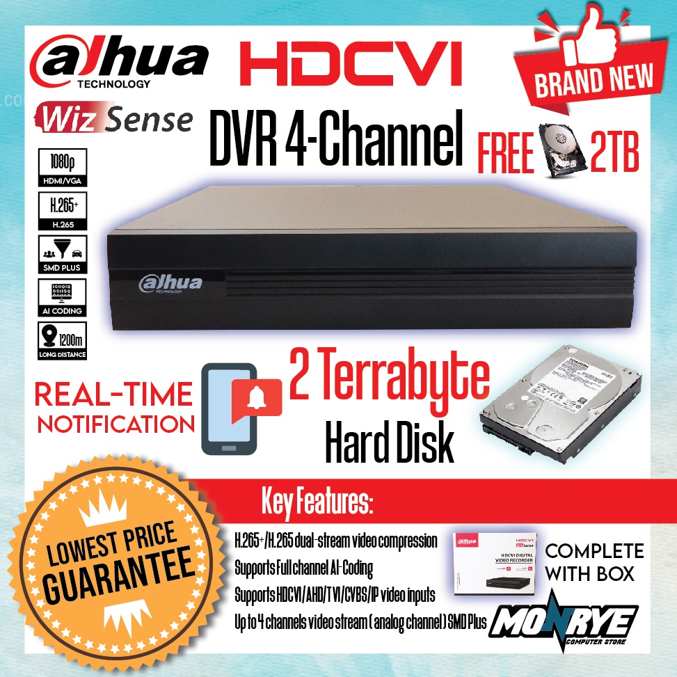 DVR 4 Channel DAHUA DH XVR1B04 I WITH HDD Brand New for CCTV
