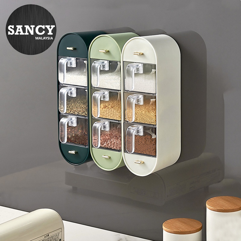 SANCY Wall Mounted Kitchen Household Shelf Salt Spices Seasoning Box ...
