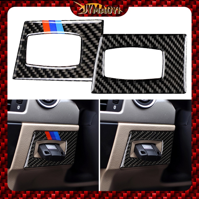 Real Carbon Fiber Car Ignition Switch Key Hole Cover Interior Trim Sticker  compatible with BMW E90 E92 E93 3 Series 2005-12 Car Accessories