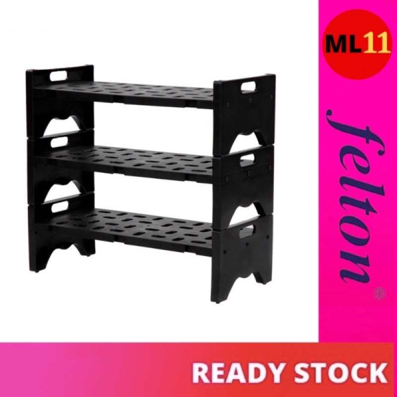 FELTON Shoe Rack (2 / 3 Tier) / Rak Kasut / Plastic Shoe Rack / Shoe