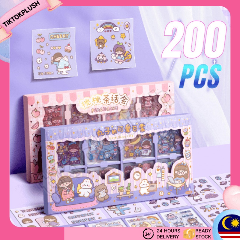 200PCS/set Stickers Box Cute Girl Cartoon Pattern Hand Account Collage ...