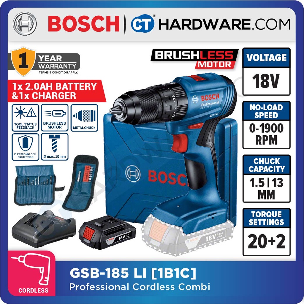 BOSCH GSB 185-LI CORDLESS BRUSHLESS IMPACT DRILL 18V [ REPLACE GSB 180 ...