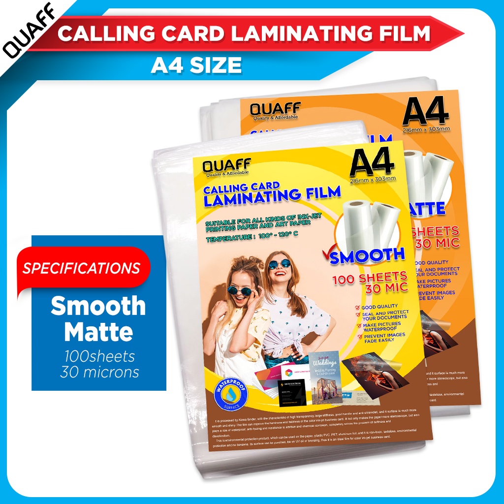 QUAFF Calling Card Laminating Film Roll A4 SIZE (30 Microns) 100Sheets