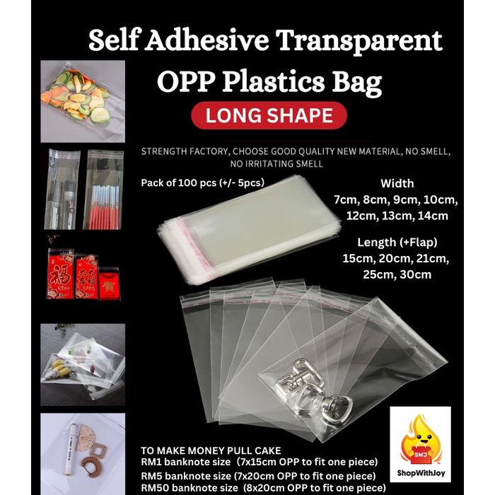【ShopWithJoy】Long Shape 100 pcs Self Adhesive Transparent OPP Plastics ...