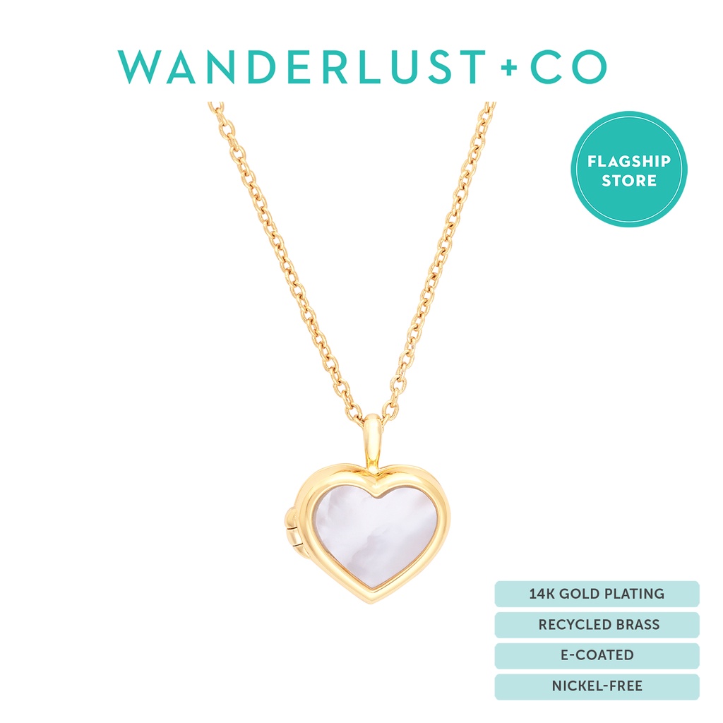 Wanderlust + Co Heart Mother Of Pearl Gold Locket Necklace 14K Gold Plated Jewelry