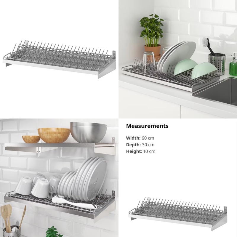 IKEA Kungsfors Bamboo Stainless Steel Metal Shelf Wall Mounted Dish