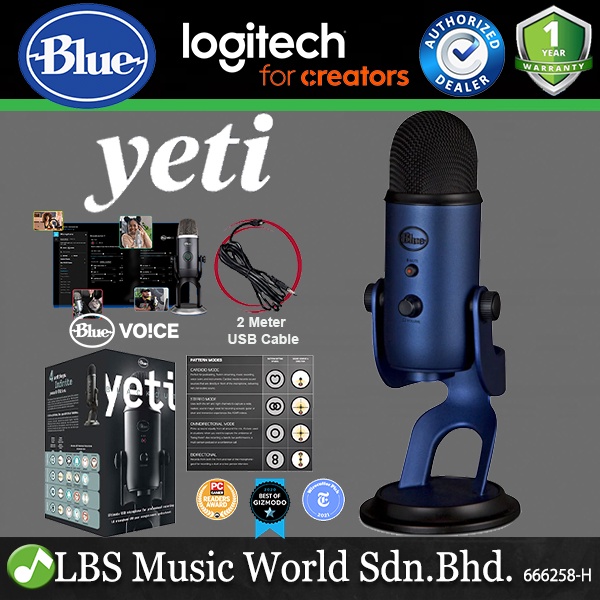 Blue Microphones Yeti Usb Mic With Cable Professional Recording Midnight Blue Shopee Malaysia 7939