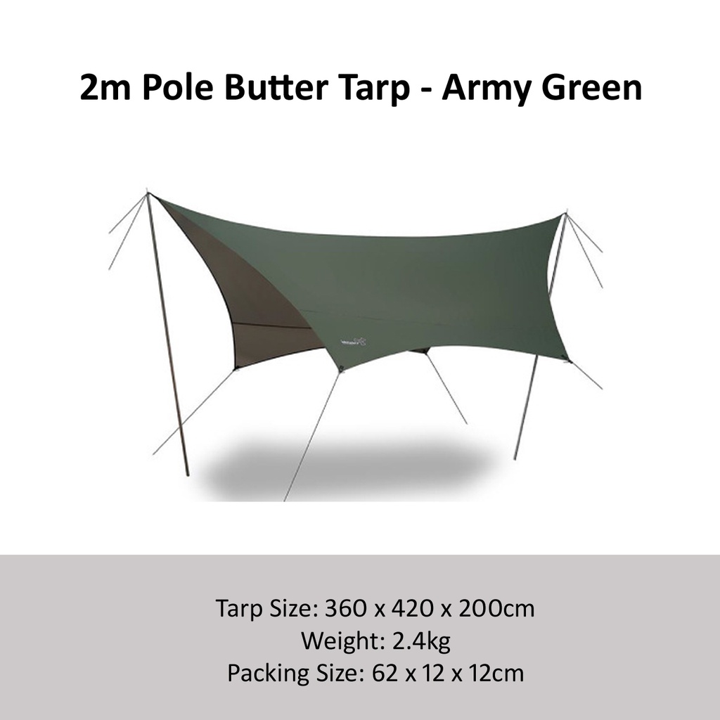VIDALIDO Butterfly Shape Tarp 3.6m x 4.2m BLACK / SILVER Coating Camping Tent Tarp Flysheet Waterproof UV-proof Shelter