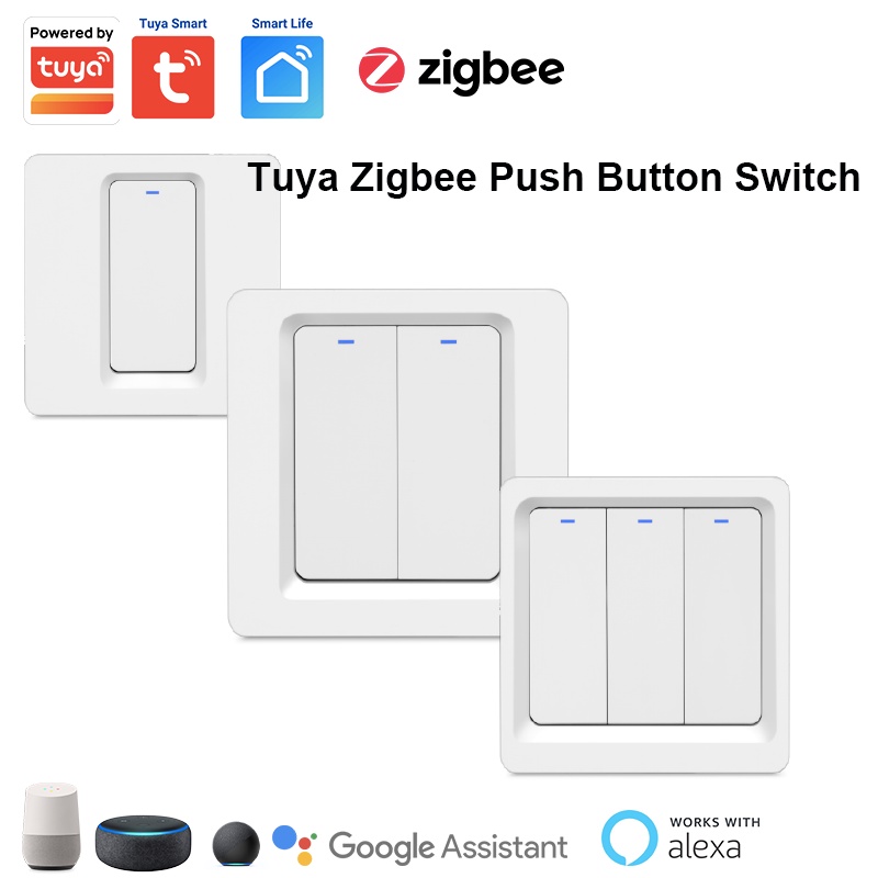 Tuya Smart Push Button Switch Zigbee Wireless Wall Switch No Neutral