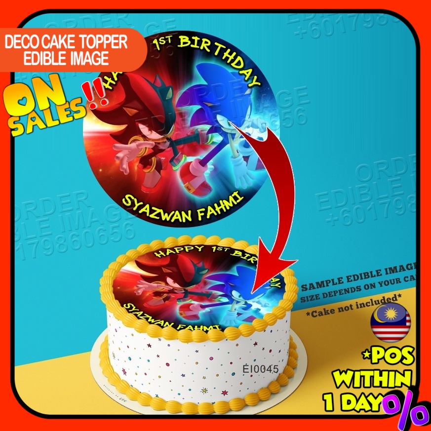 Printing EI Red & Blue Sonic Edible Image Print Cake Photo Icing Paper Birthday Sticker Kek ...