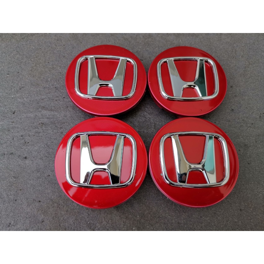 4pc Honda Center Cap Set Silver/Red – 69mm For Civic, Element, Odyssey, Pilot