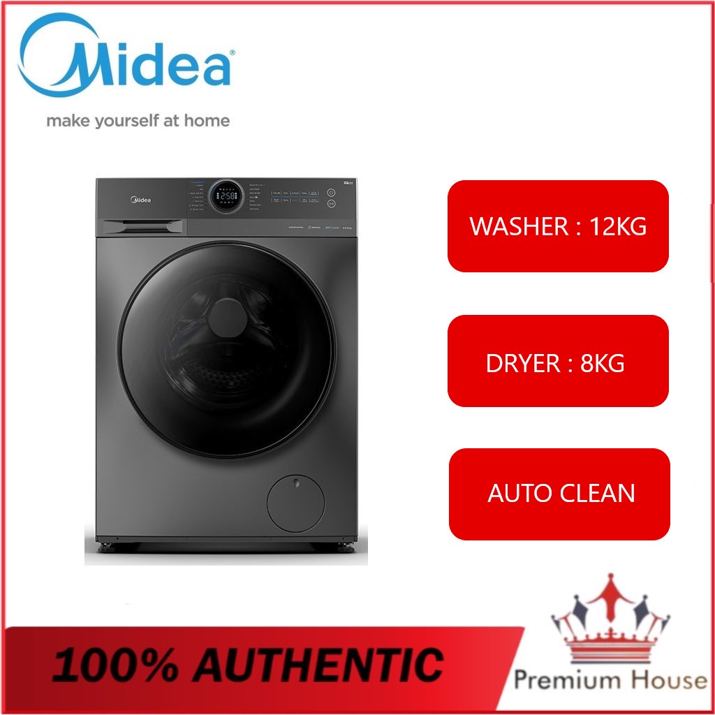 MIDEA WASHER DRYER COMBO 12KG & 8 KG WITH AUTO CLEAN MF200D120WB ...