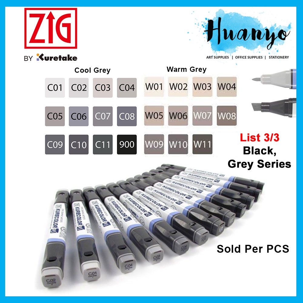 Zig Kurecolor Twin WS Colour Color Marker Cool Gray / Warm Gray / Gray ...