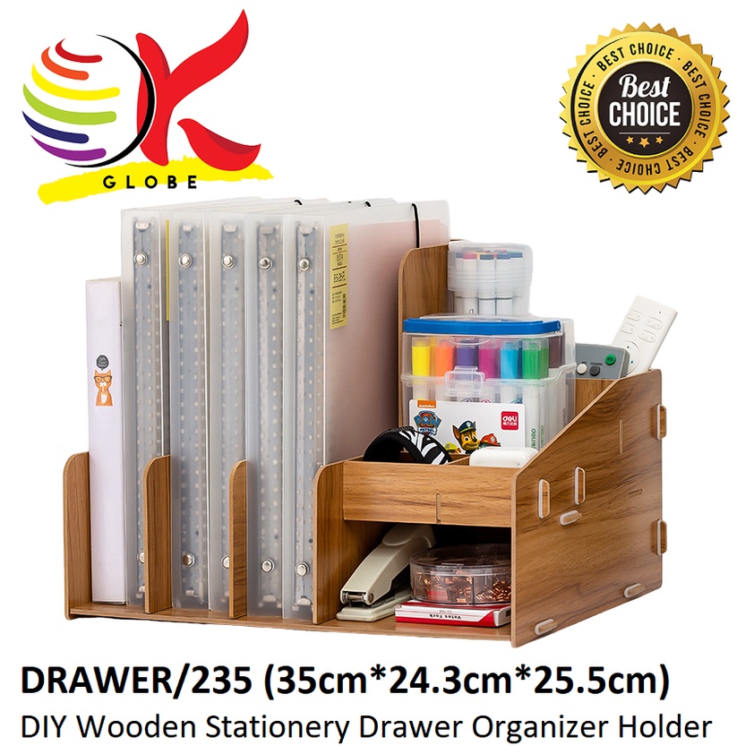 DIY WOODEN STATIONERY FILE RACK DESKTOP DRAWER ORGANIZER PEN PENCIL ...