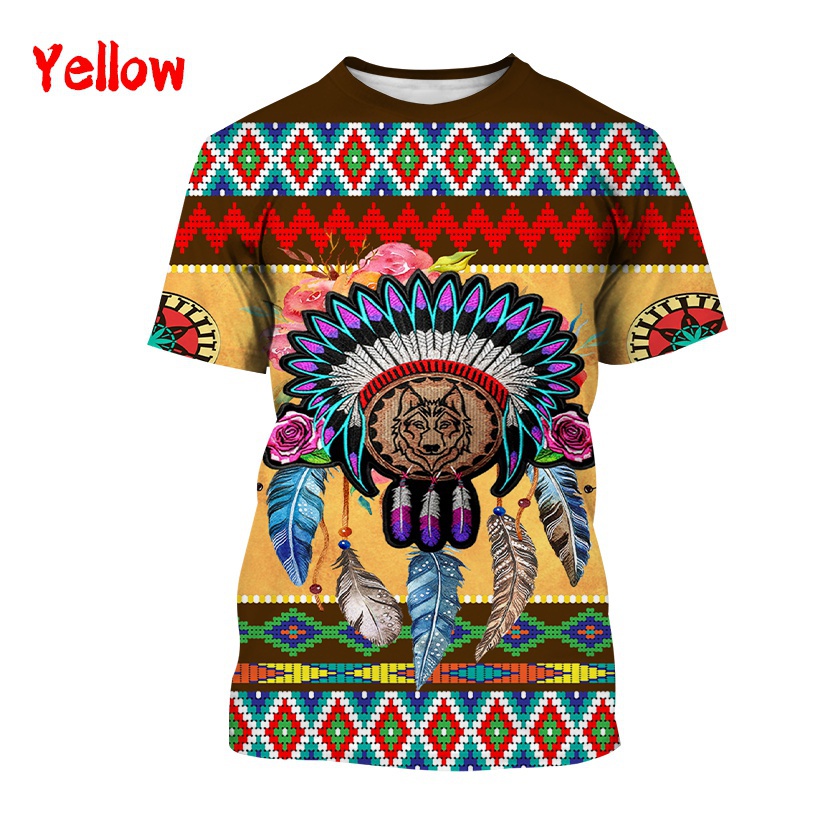 Men's Fashion Retro Native Americans Indian Pattern Short Sleeves 3D
