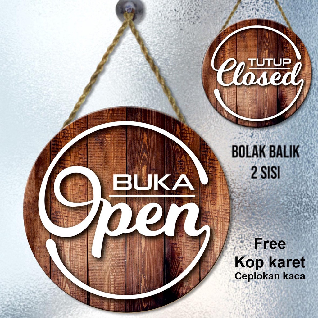Open Closed, Open and close the sign board with brown wood motif ...