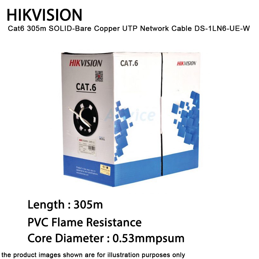 HIKVISION Cat6 305m SOLID-Bare Copper UTP Network Cable DS-1LN6-UE-W ...