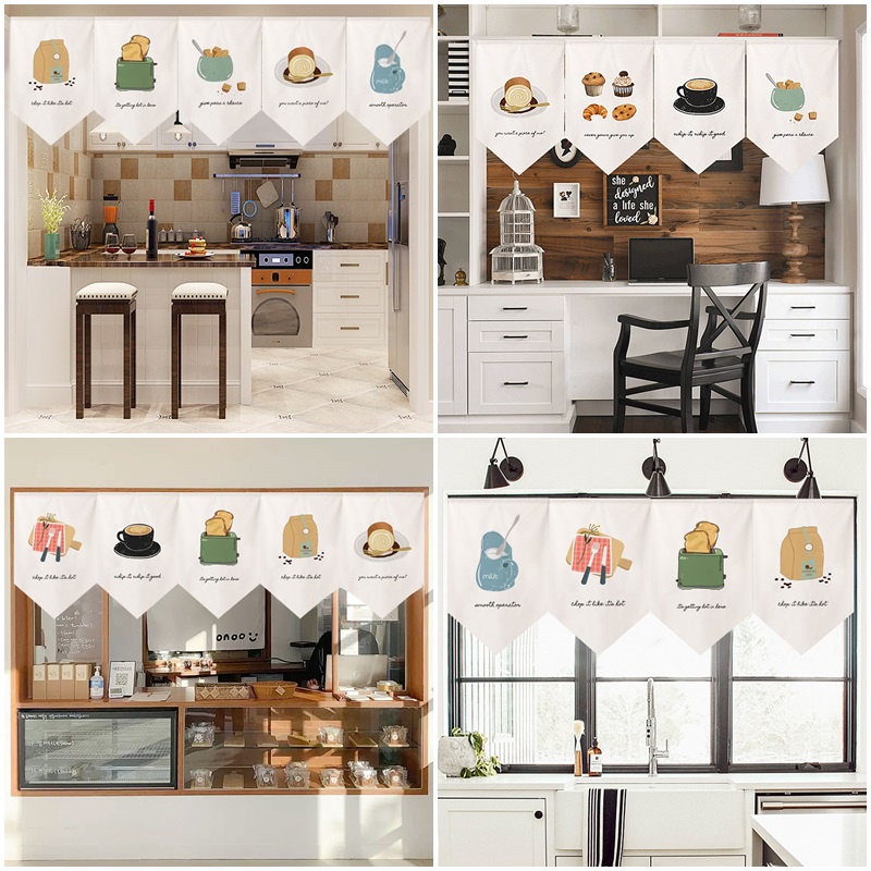 Tea and Bread Short Curtains Kitchen Partition Curtain Decorative