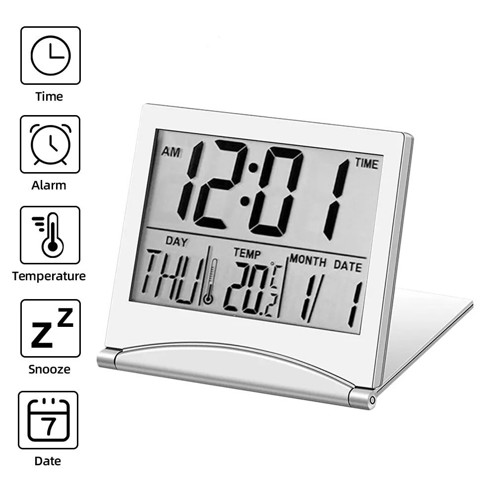 Foldable for Bedroom Students Desktop Alarm Clock with Temperature