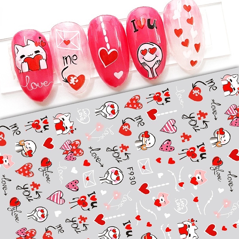 1sheet 3d Valentines Day Nails Art Stickers Romantic Cartoon Lover