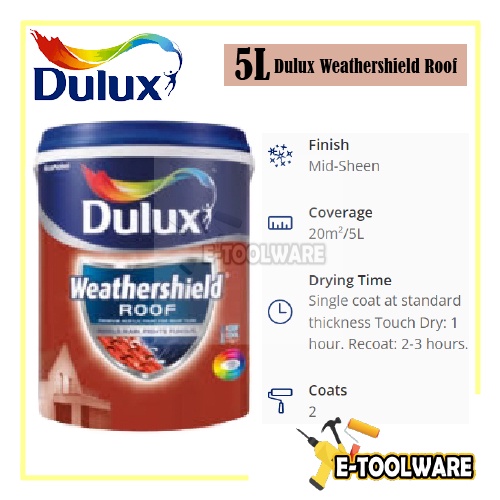 5L Dulux Weathershield Roof Paint ICI Roofshield Reflect Heat Cat Atap
