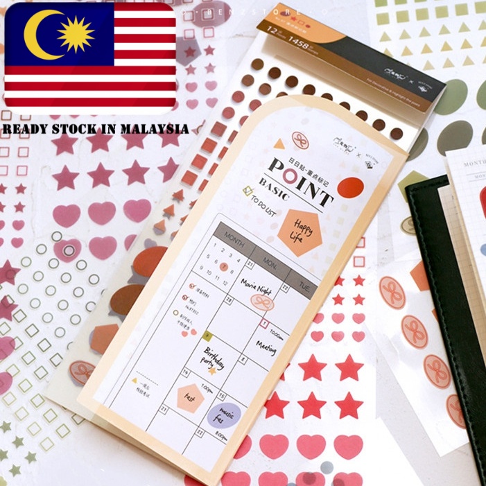 BZS Colour Washi Paper Point Basic Stickers DIY Labels Journal Planner ...