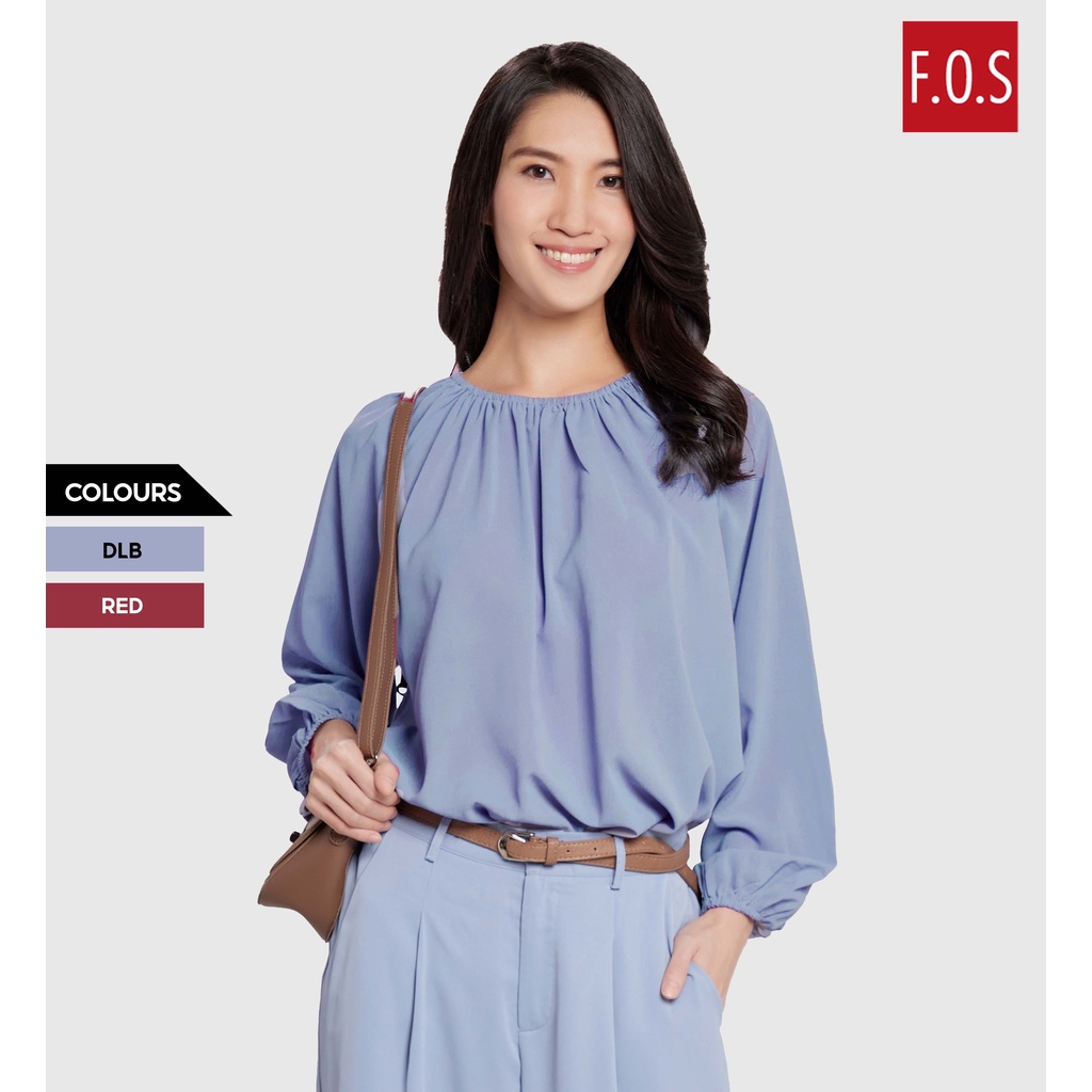 Fos X Blu Sand Women S Round Neck Long Puff Sleeve Collar Blouse Shopee Malaysia